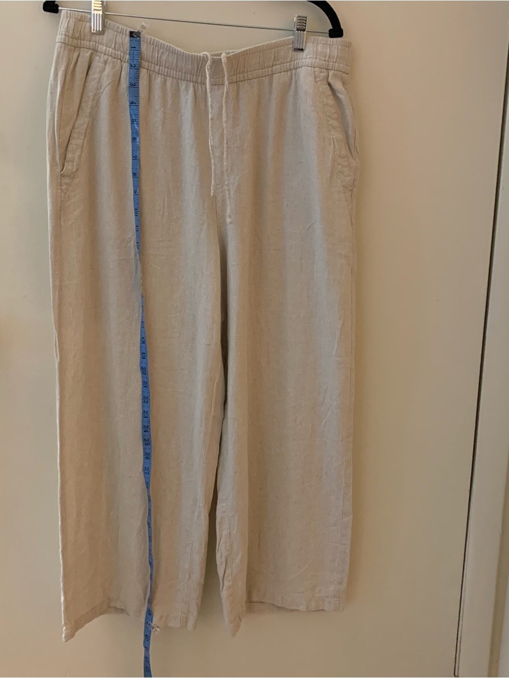 Light Beige Linen-Blend Drawstring Women’s Pants